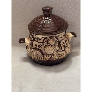 Vintage Brown Glazed Ceramic Soup Tureen Pot With Lid Sunflower Farmhouse Kitche